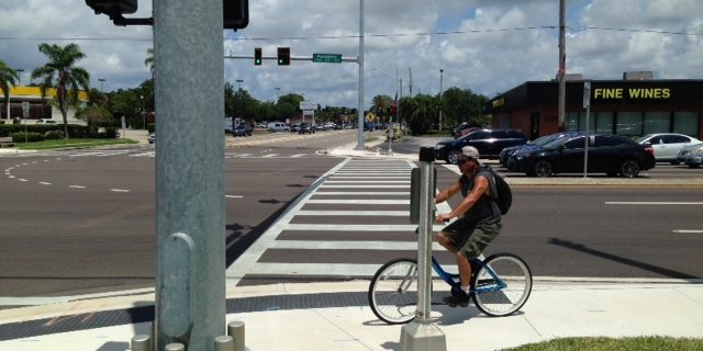 Pasadena Avenue, bicycle at crosswalk