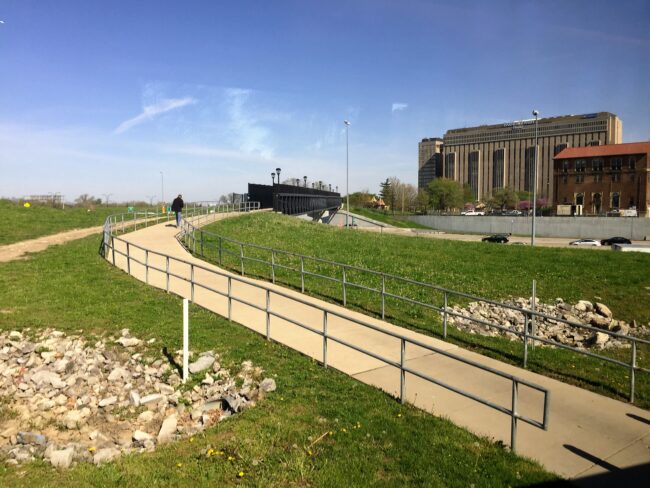 St. Louis Sidewalk Sidewalk built over I-64 to connect a residential neighborhood with jobs and services.