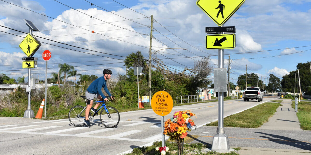 cyclist crossing the road