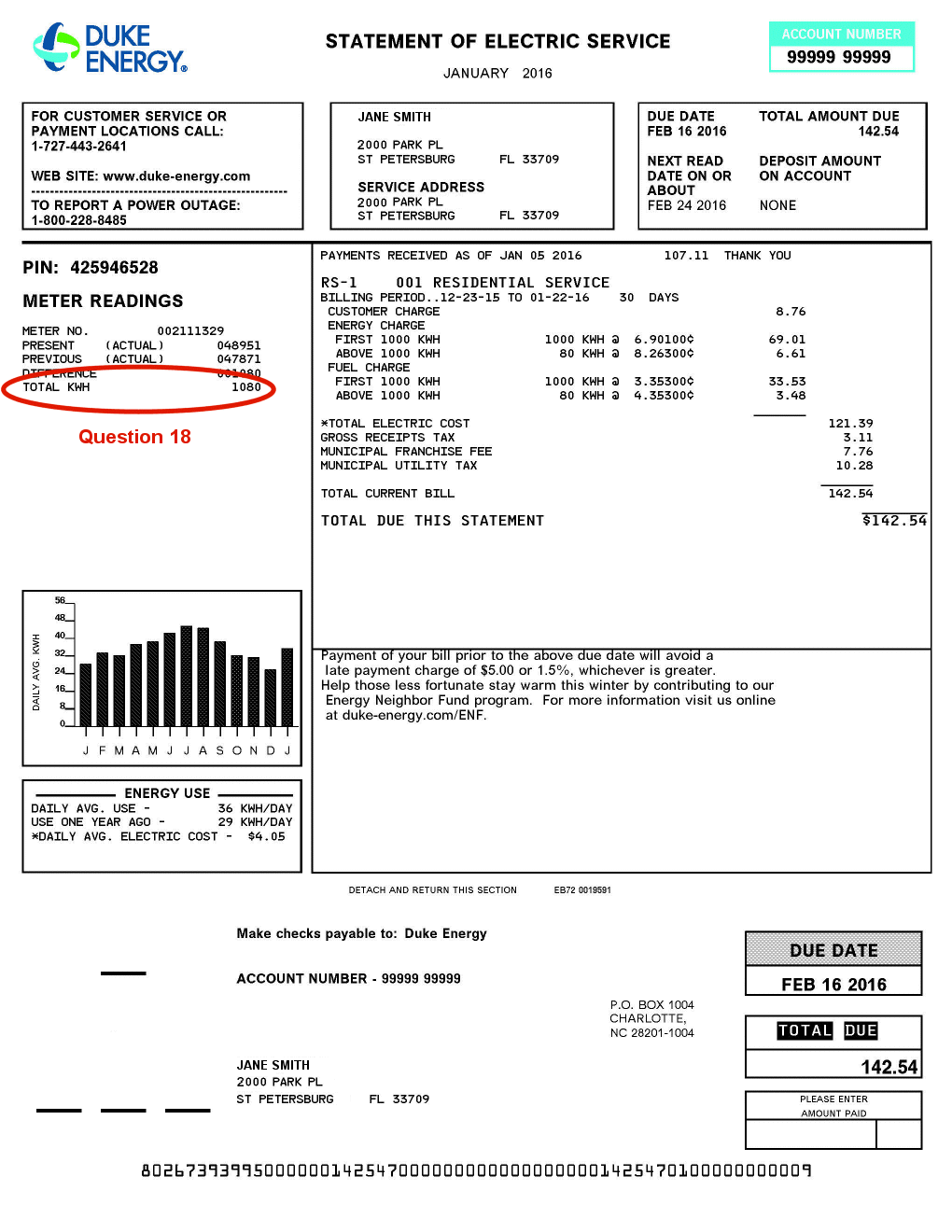 Example electricity bill from Duke Energy