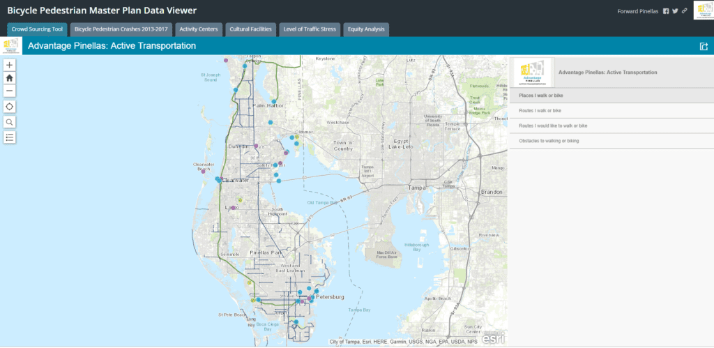 screenshot of bicycle pedestrian master plan data viewer