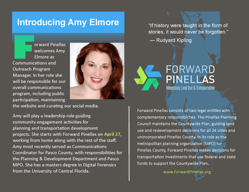 announcement of Amy Elmore, Communications and Outreach Program Manager