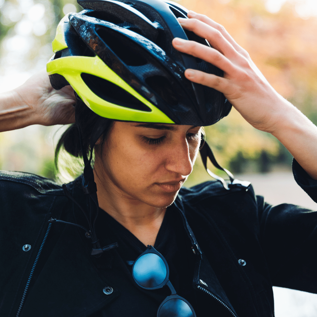 woman wearing bike helmet