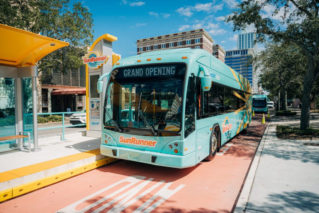 Bus stopped at bus stop