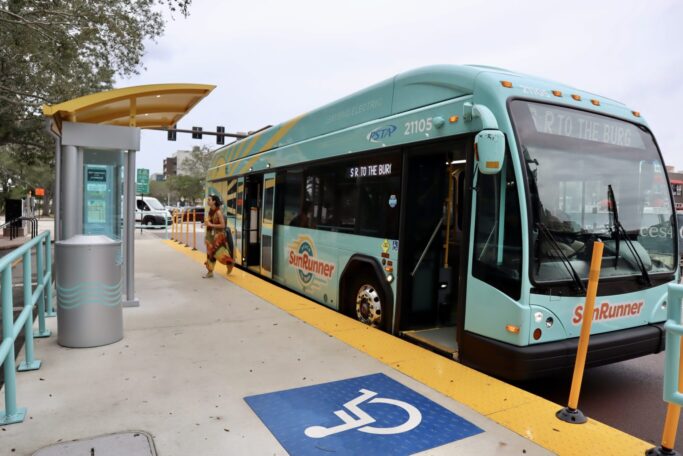 Sun Runner bus at a bus stop
