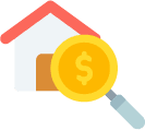 house with magnifying glass and dollar sign icon