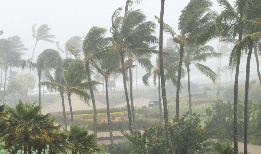 hurricane winds blowing palm trees