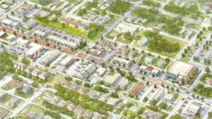 aerial view of computer generated land development