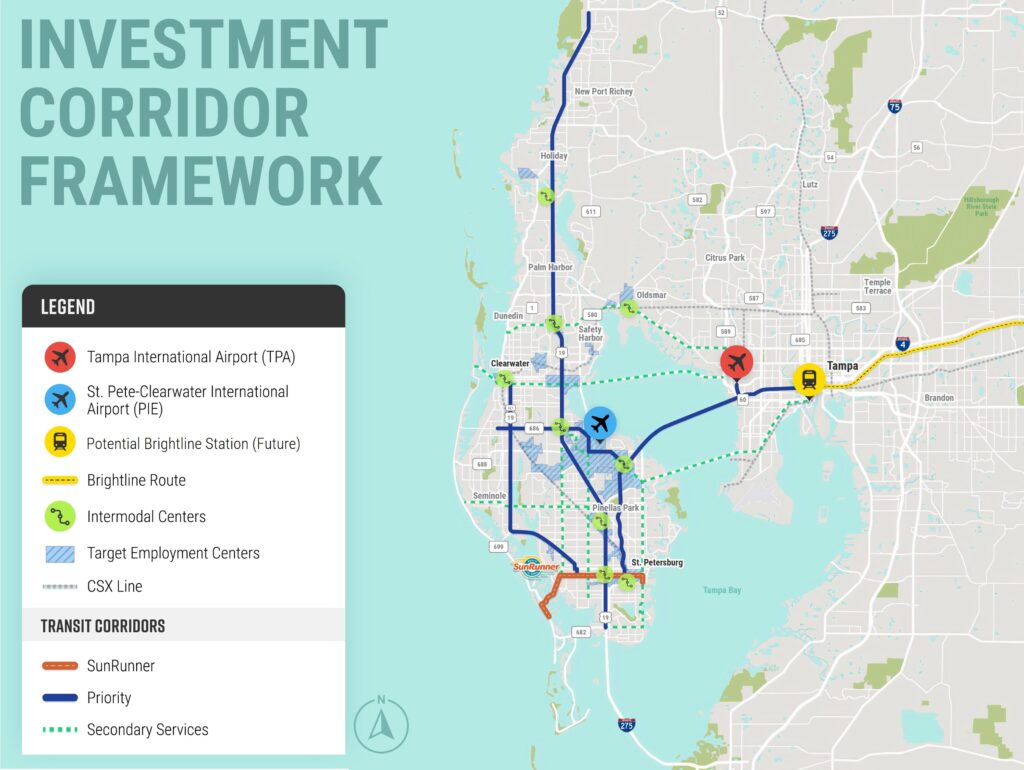 Map of pinellas county showing Forward Pinellas's Investment Corridors