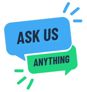 two comment bubbles that say "ask us anything"